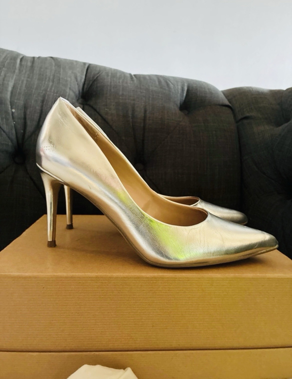Steve Madden Silver Metallic Leather Pointed Toe Stiletto Pumps 7