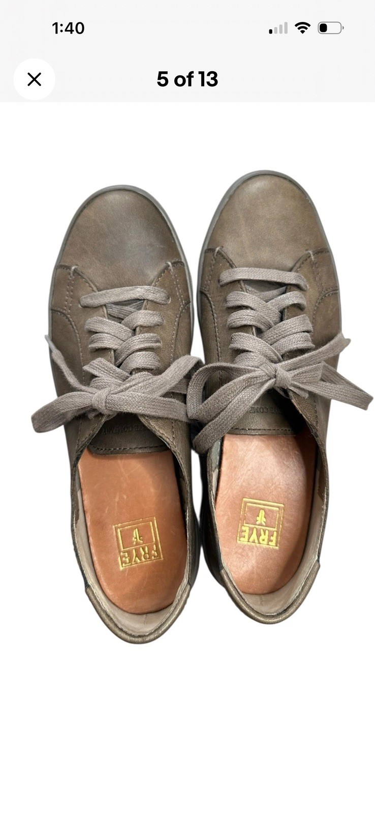 Frye Mindy Low Lace Sneakers Women’s 7 M Smoke Gray Taupe Leather Suede Shoes