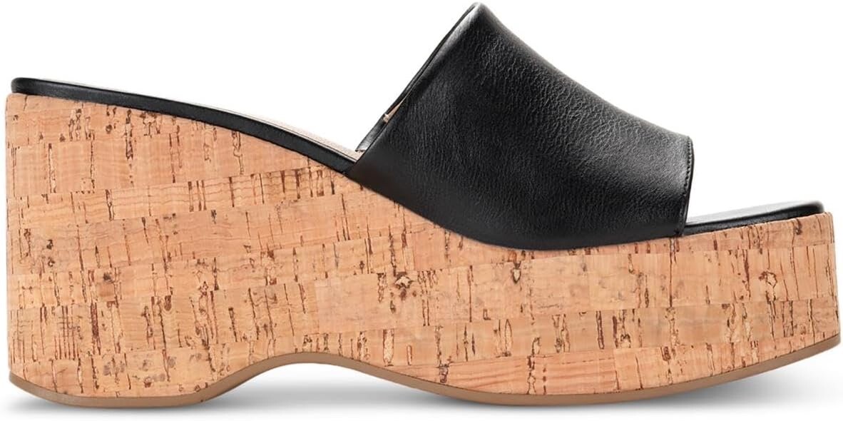 Sun + Stone Women’s Finleighh Faux Leather Wedge Sandal, Black, 9.5 Medium (B,M)