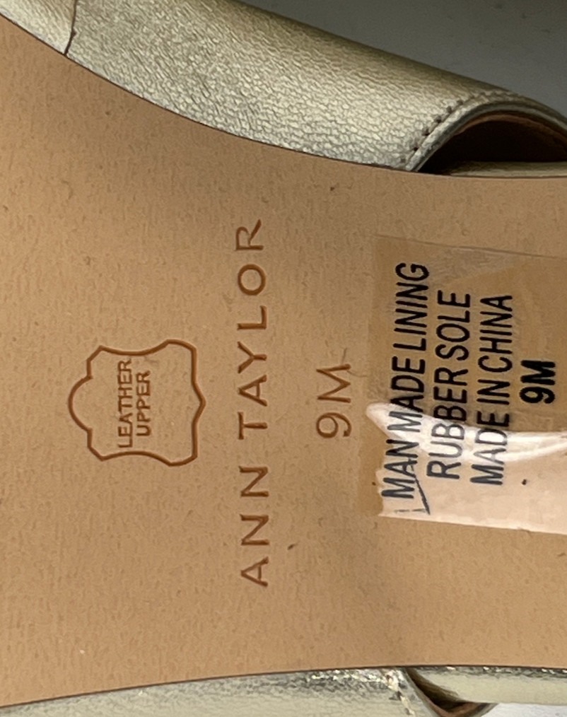 ANN TAYLOR METALLIC LEATHER CAP TOE SLINGBACK BLOCK HEEL PUMPS HEELS SHOES 9