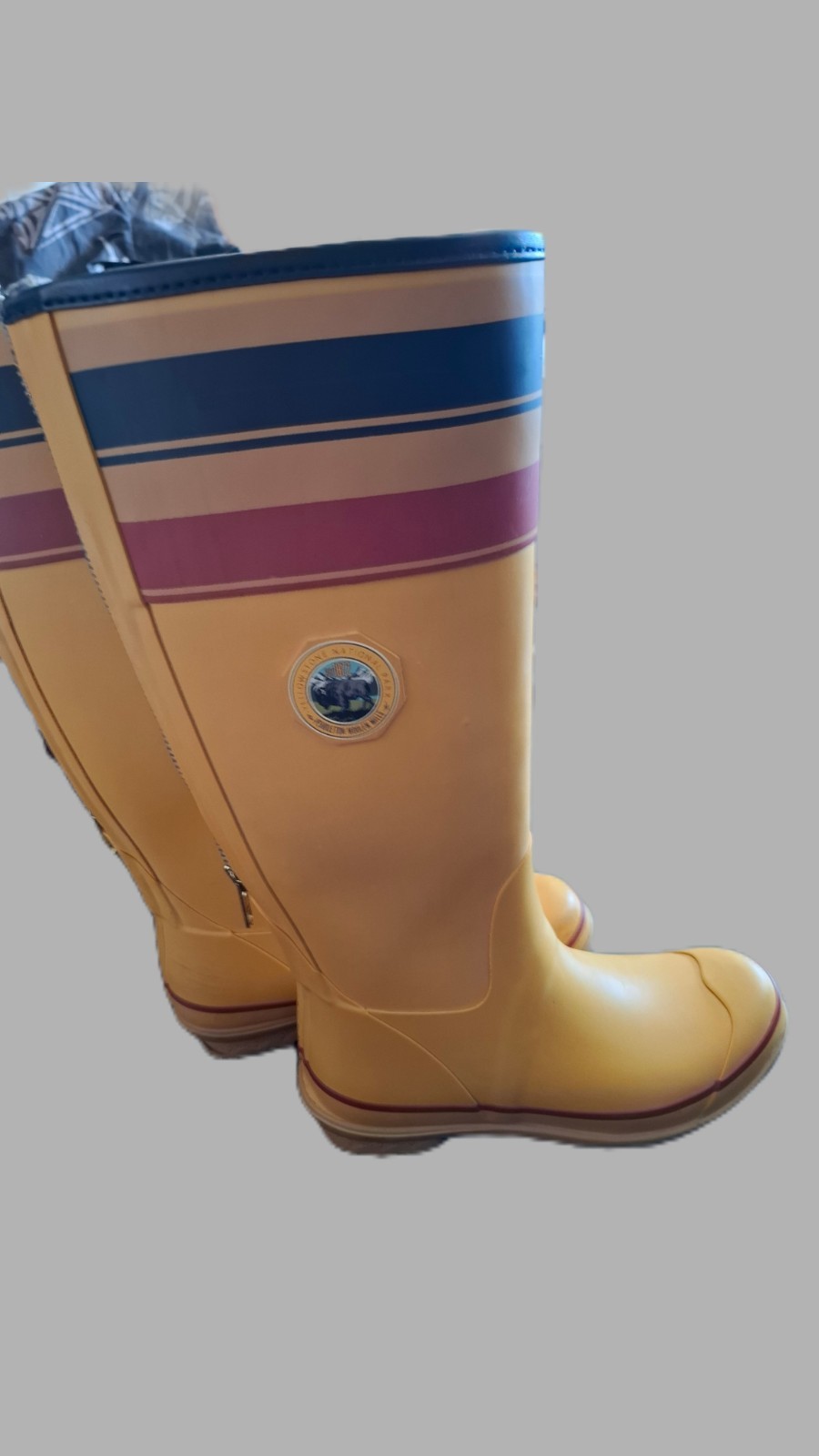Pendleton Woolen Mills Women’s Yellow Knee High Rain Boots Striped Back Zip 9