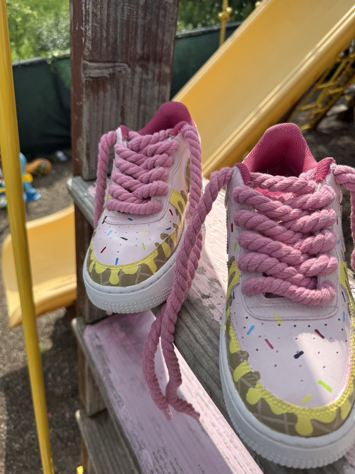 WMS 6.5 Custom hand painted “ Ice Cream and waffle “ AF1, with 8mm rope laces.