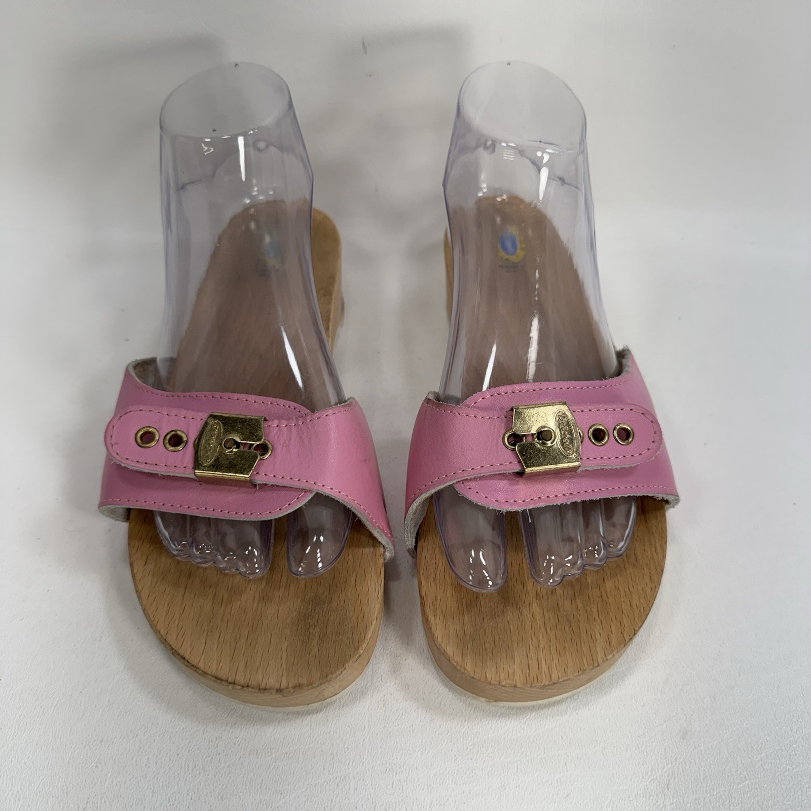 Dr. Scholl’s The Original Wooden Sandals Slides Pink Leather Size 7 Italy