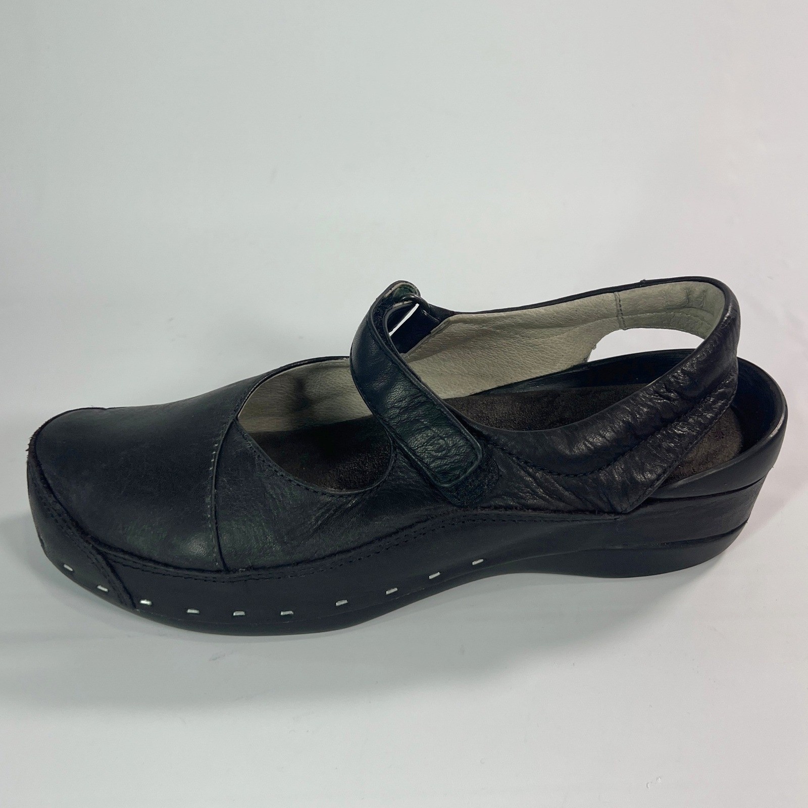 Wolky Strap Cloggy 6015 Black Leather Mary Jane Clogs Size US 10.5-11 WorkShoe