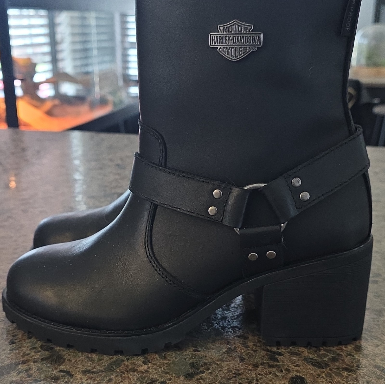 Harley-Davidson Black Leather Motorcycle Ankle Boots with Buckle