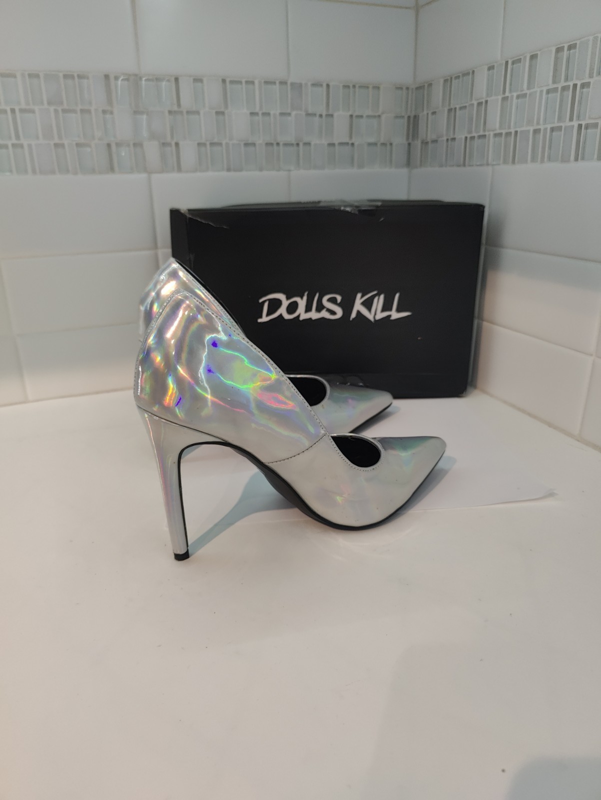 Dolls Kill Holographic Stiletto Heels Size 7