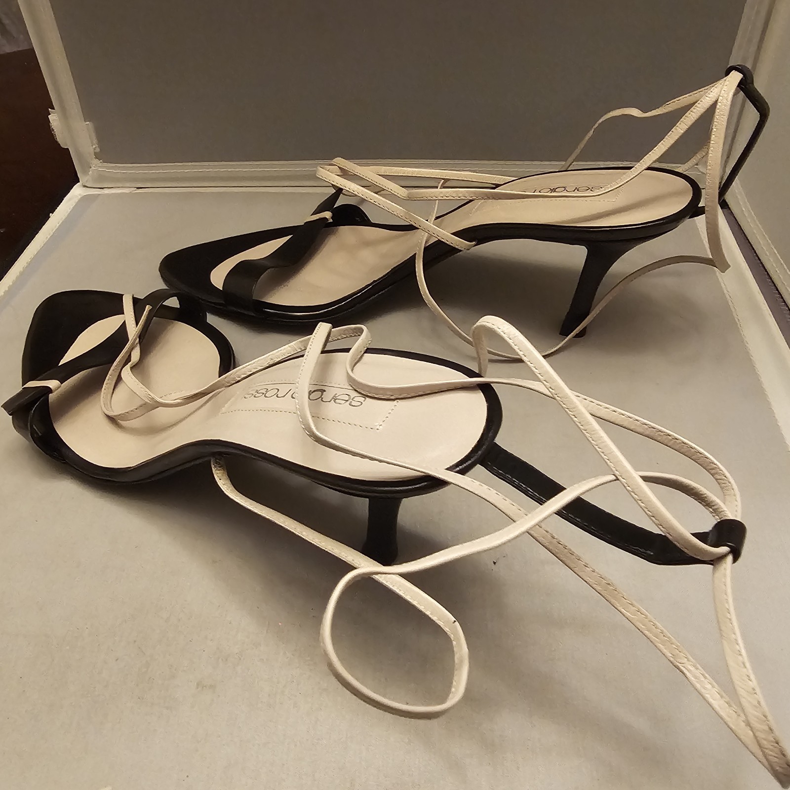 Sergio Rossi Womens Leather Gladiator Straps 3″ Heels Tan Black Size 41 Italy