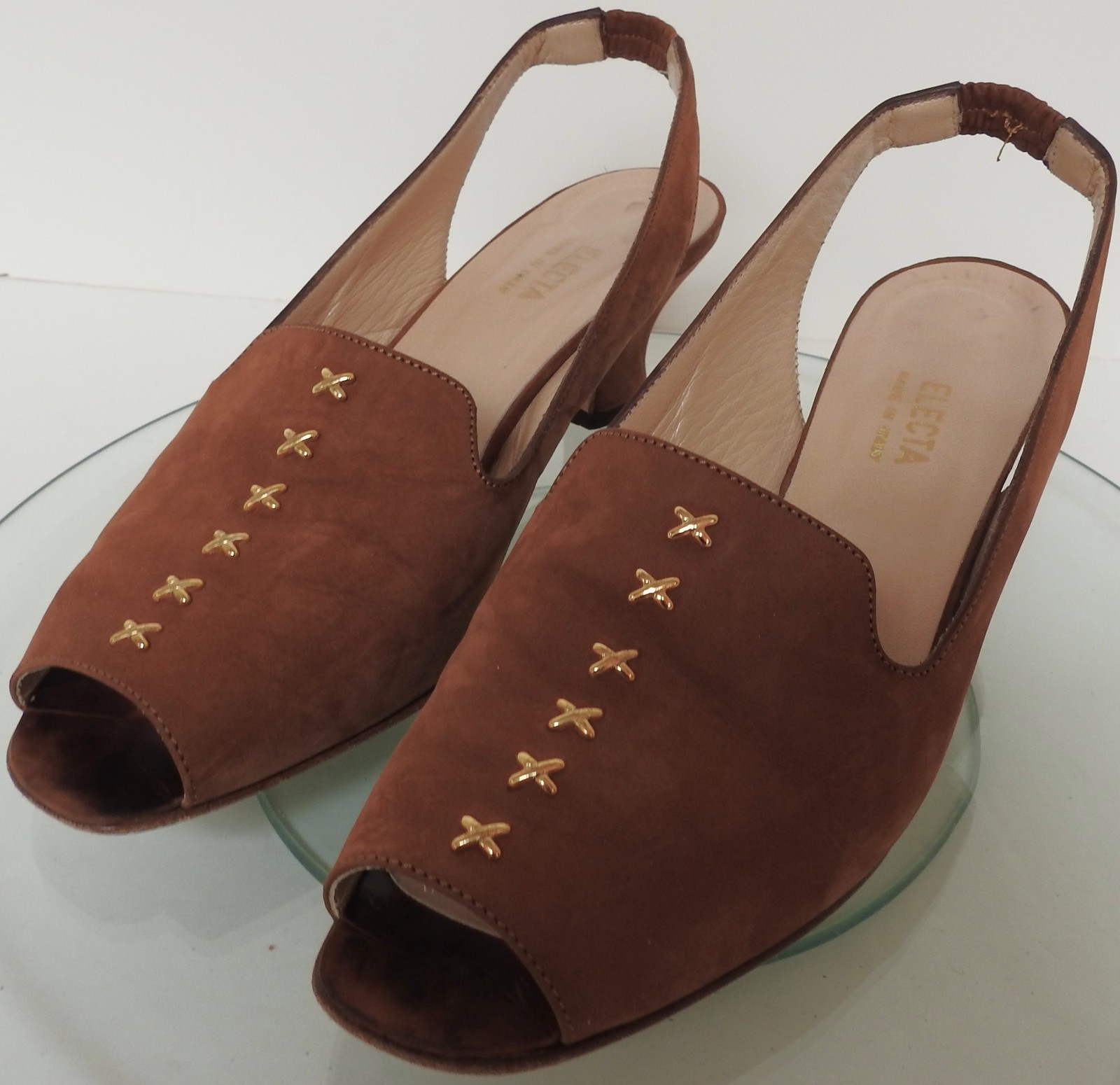 Electa Vero Cuoio Italy Brown Nubuk Sling Back Heels sz 7.5 EU 38 *ship w/o box