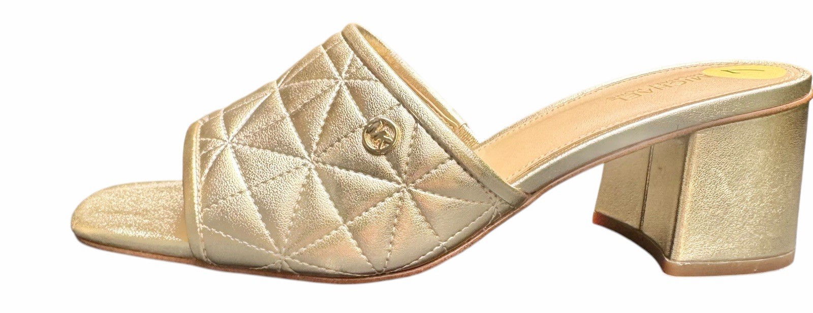 Michael Kors Gold Quilted Slide Sandals Block Heel Women’s Size 7M NWOB