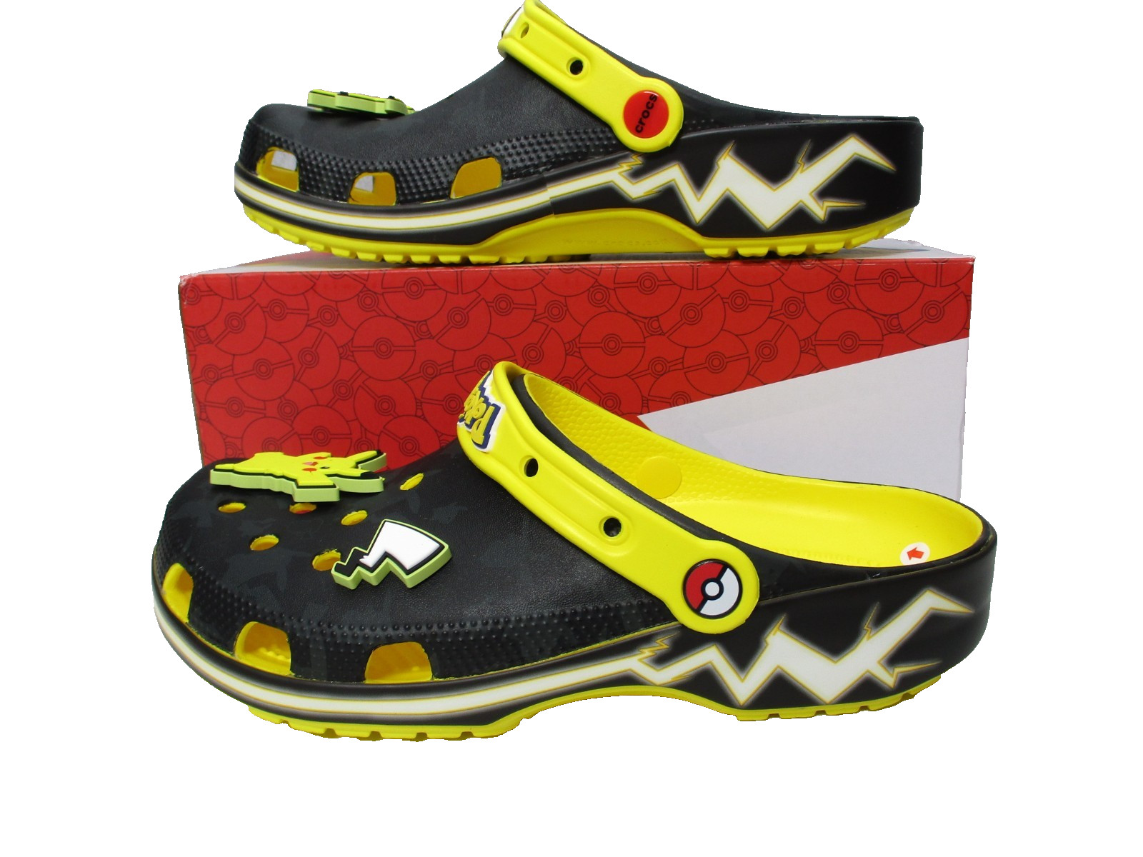 Crocs Pokémon Pikachu Classic Clog Shoes Lemon Black Mens Sz 7 Womens Sz 9