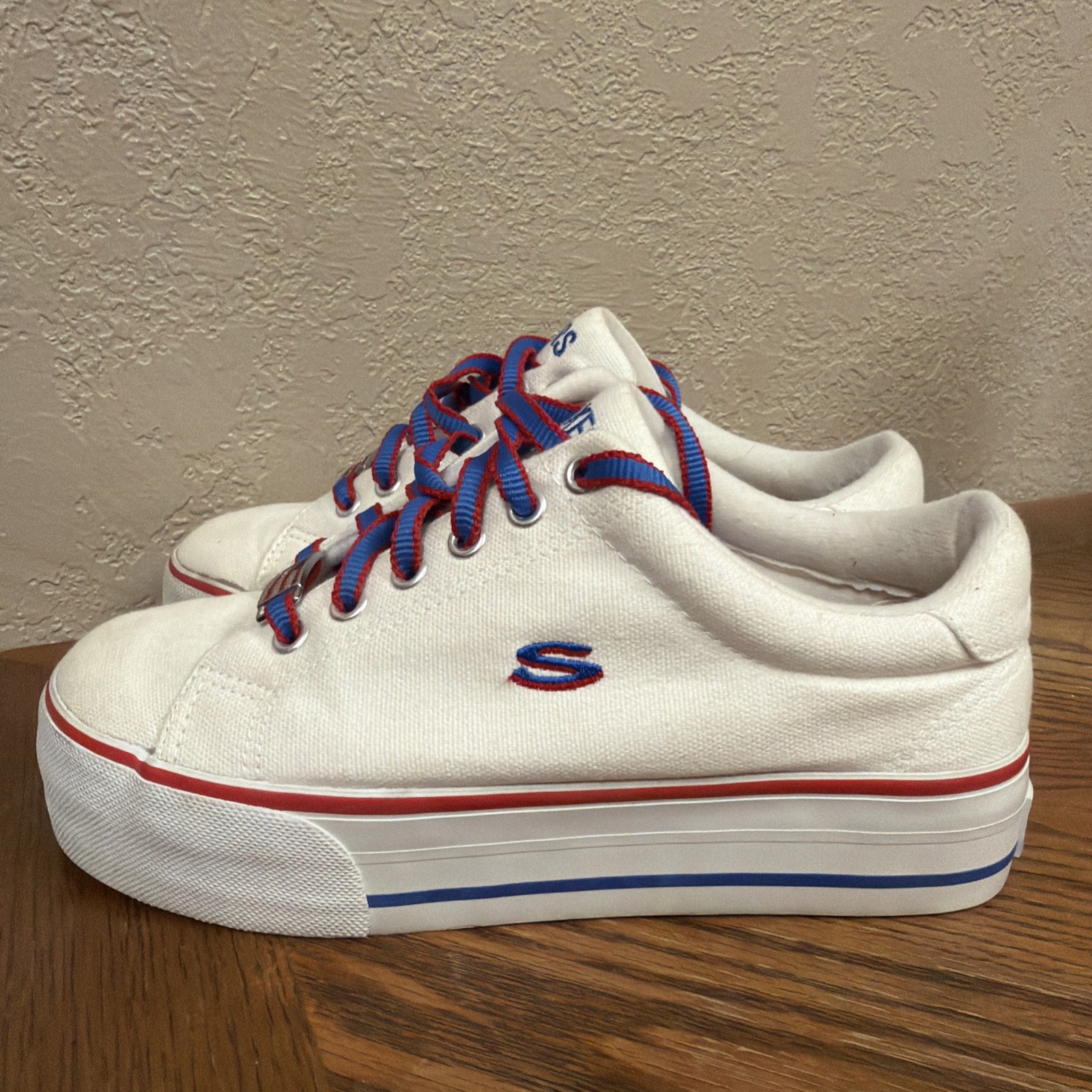 VTG 90s Skechers Platform Sneakers USA Flag Theme Rhinestone Women’s 7.5 1.5”
