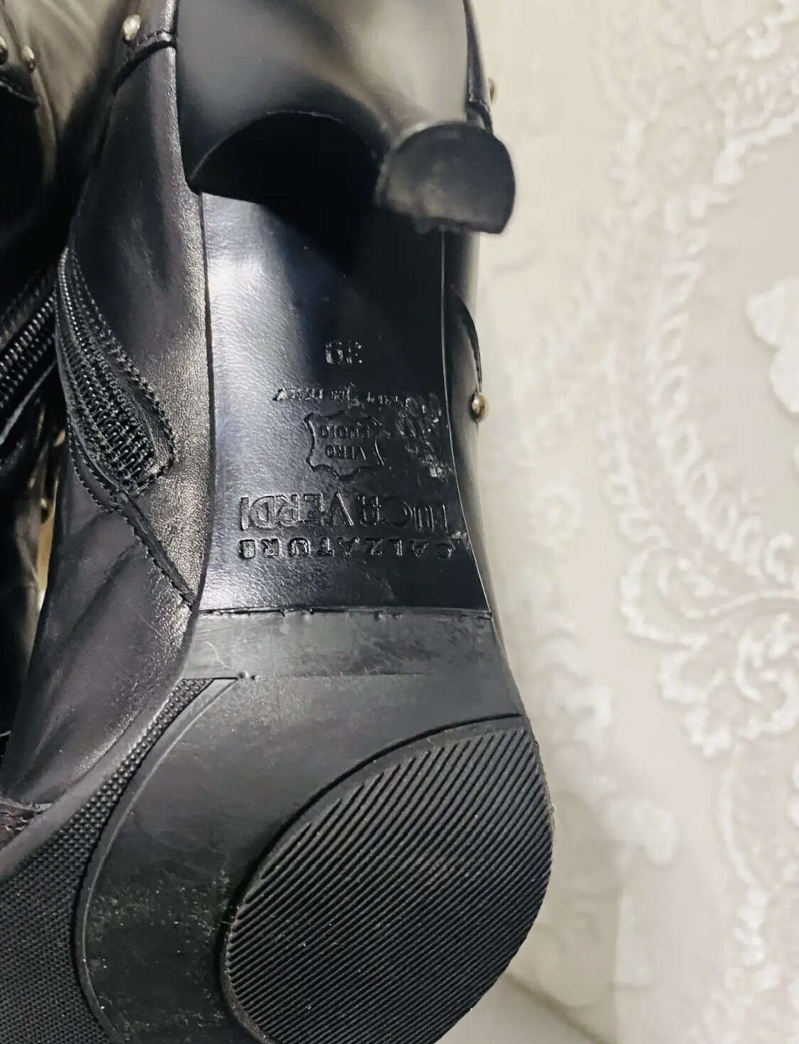 Luca Verdi Women Boots High Heels Black leather Italian Boots Size 39