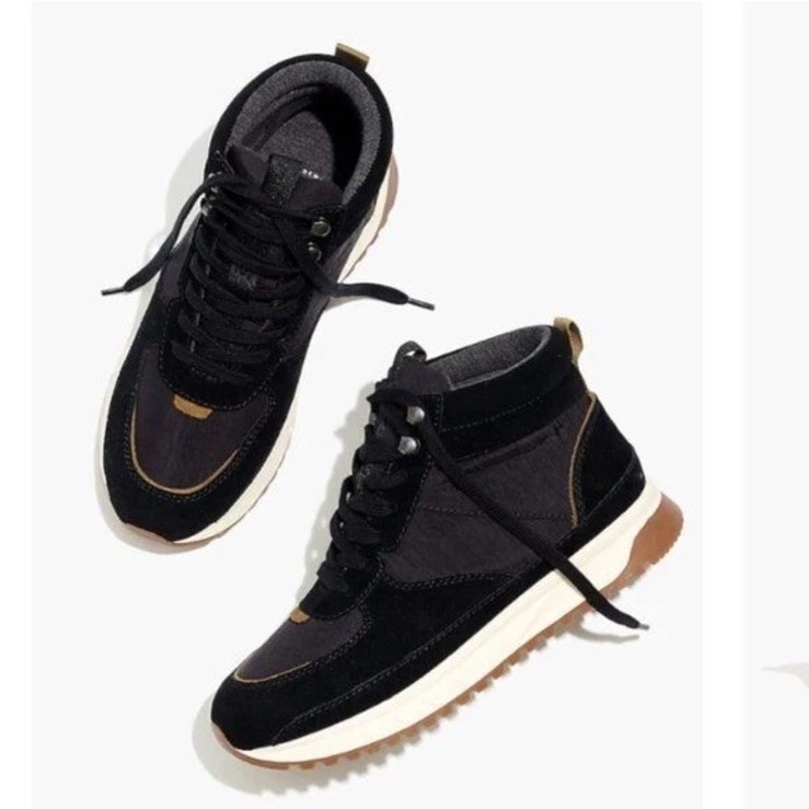 Madewell Sneaker Boot womens 7 Black Lace Up Nylon and Suede Water Resistant *