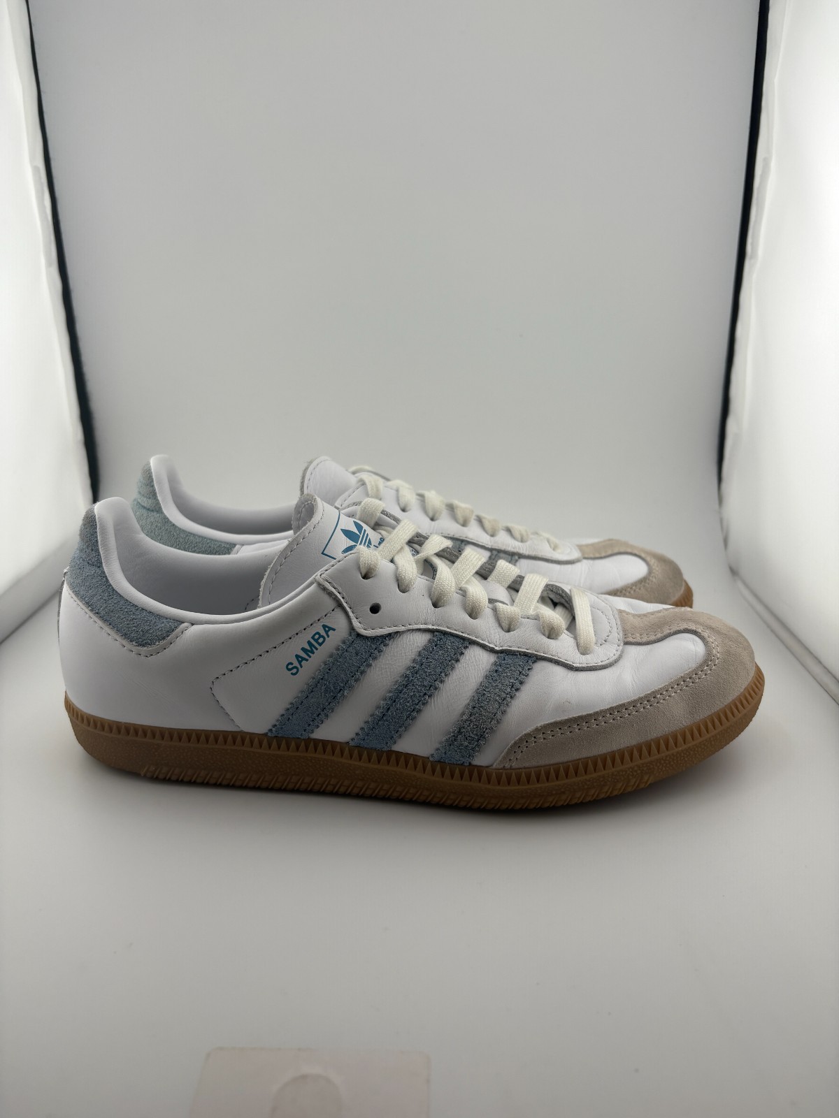 WORN adidas Samba OG White Alumina Ash Blue JS1391 Size 6.5W NO BOX