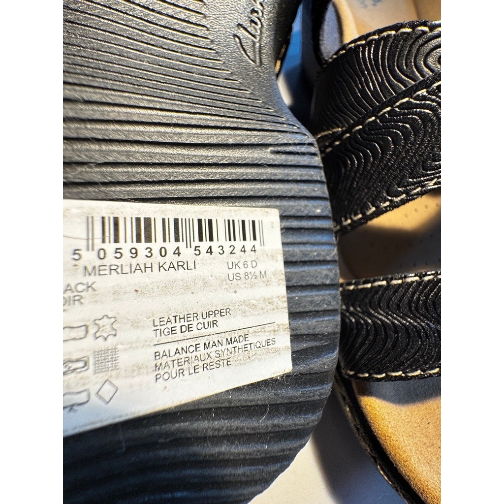 NEW Clarks Collection Merliah Karli Black Leather Slide Sandals Wedge Size 8.5