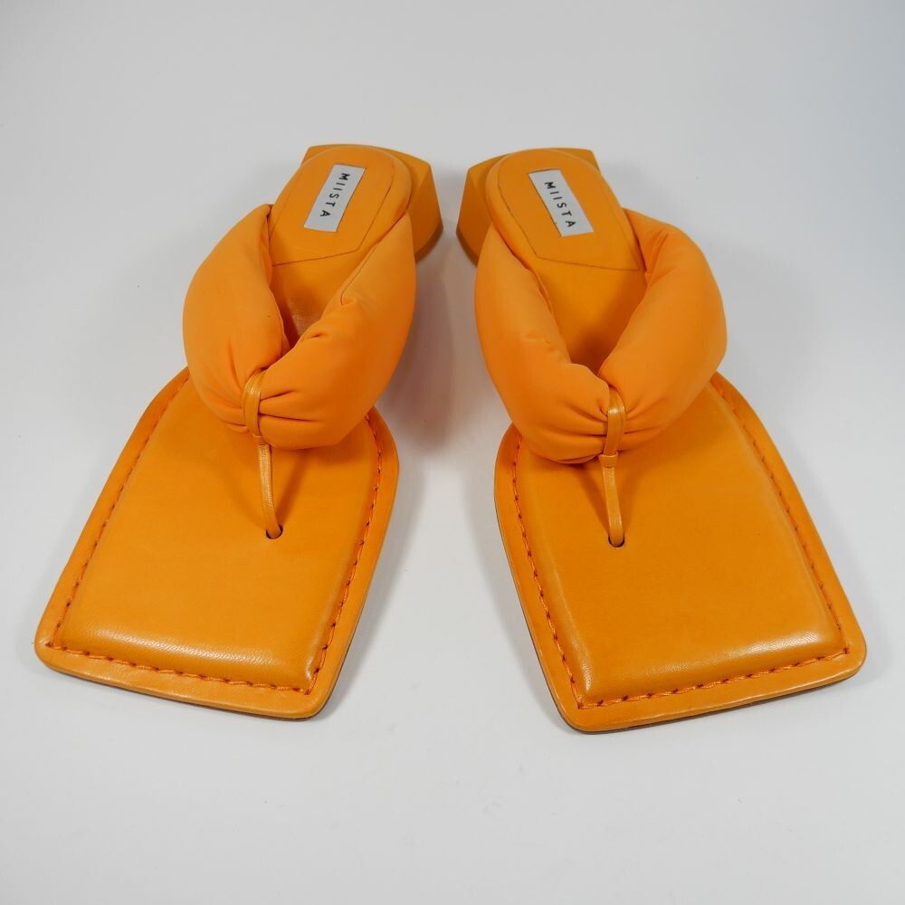 MIISTA Anais Square Toe Slip on Sandals Size 39 8.5 Low Heel Orange NEW $375