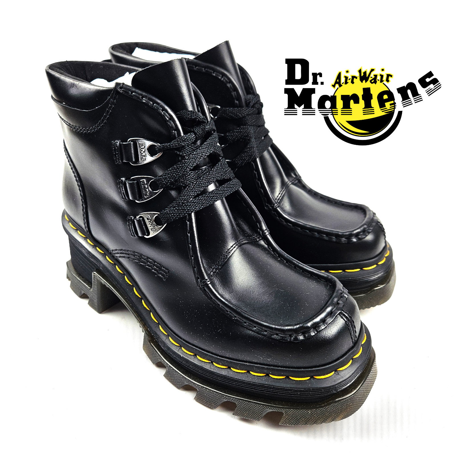 Dr. Martens Corran 3-Eye Atlas Leather Heeled Boots – Black – Size 8