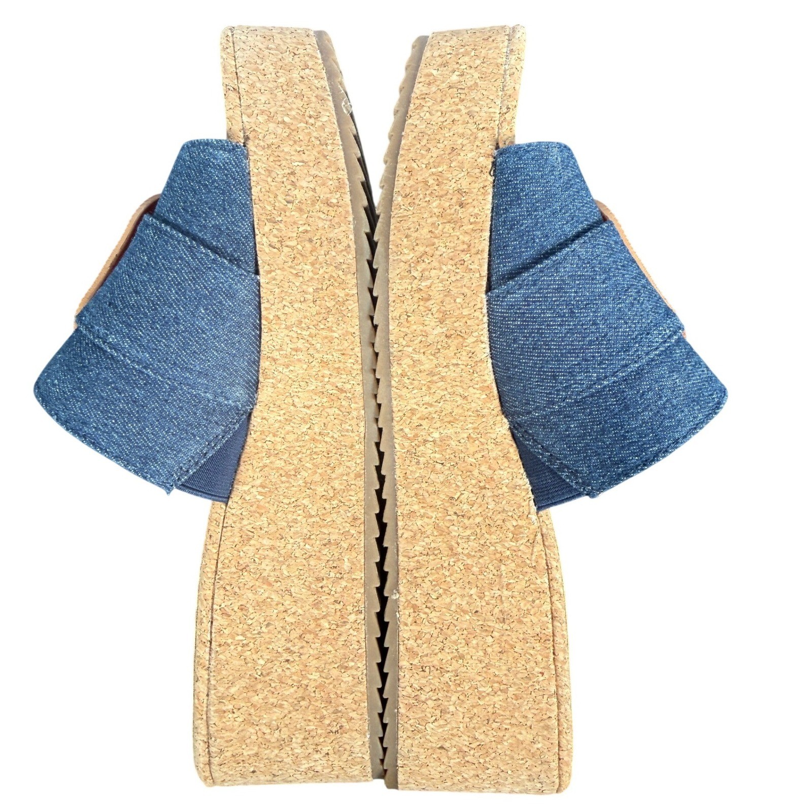 Sam & Libby Denim Cork Platform Wedge Slide Sandals Blue Buckle Size 8.5