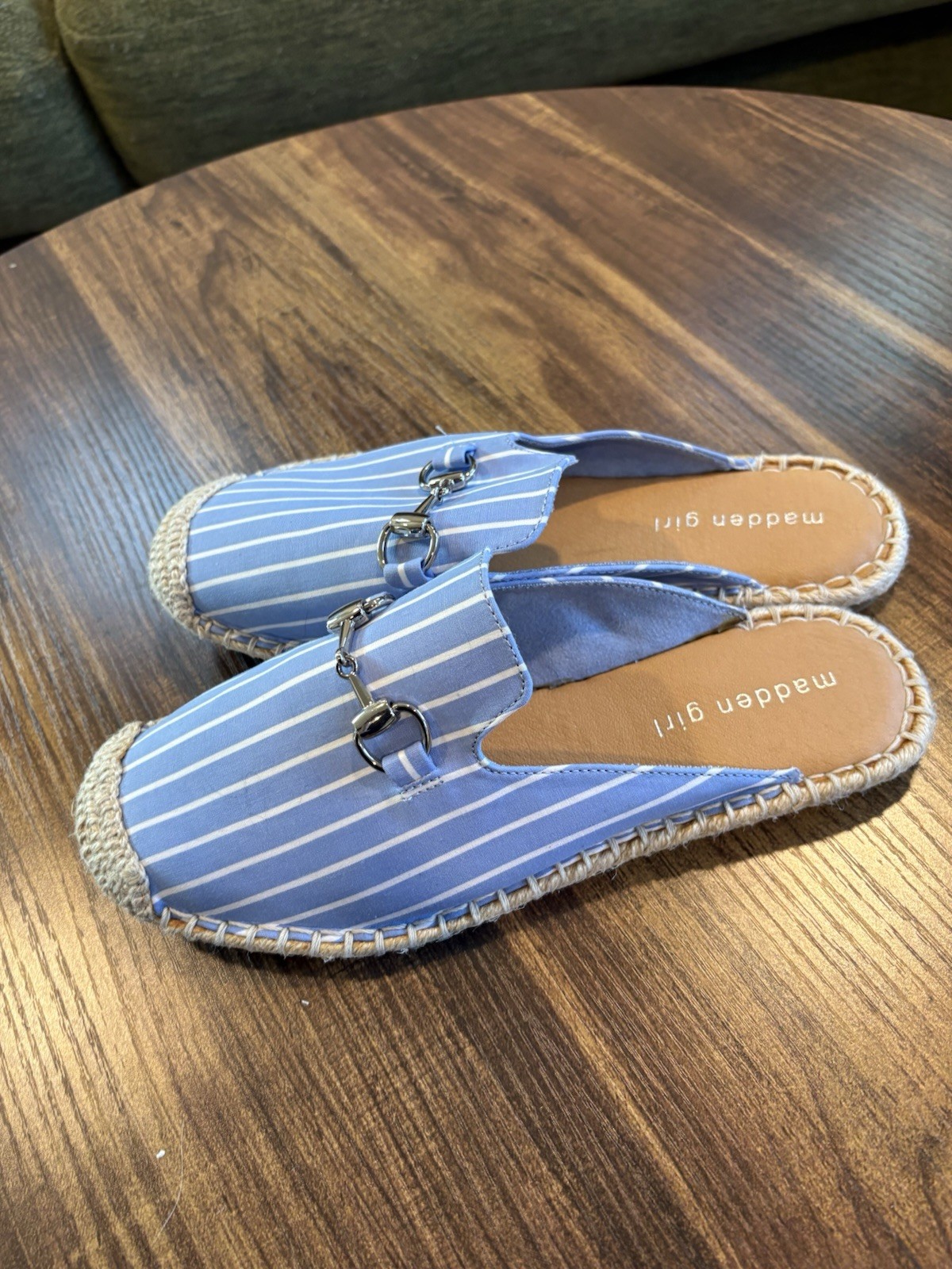 Madden Girl Women’s Size 8 Canvas Blue/White Striped Espadrille Slip-On Flats