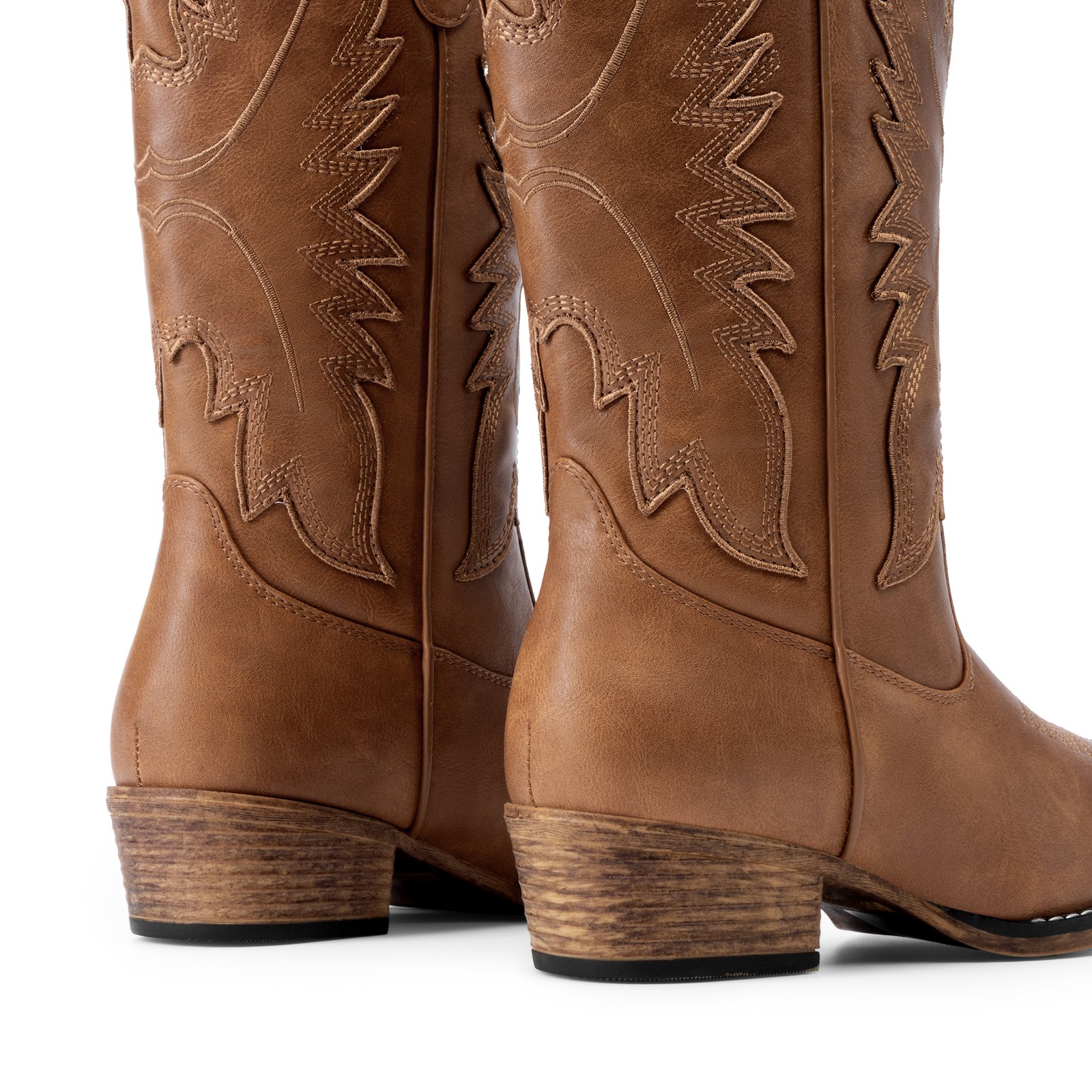 Women Embroidered Stitched Western Cowgirl Boots Mid-Calf Retro Cowboy Boots