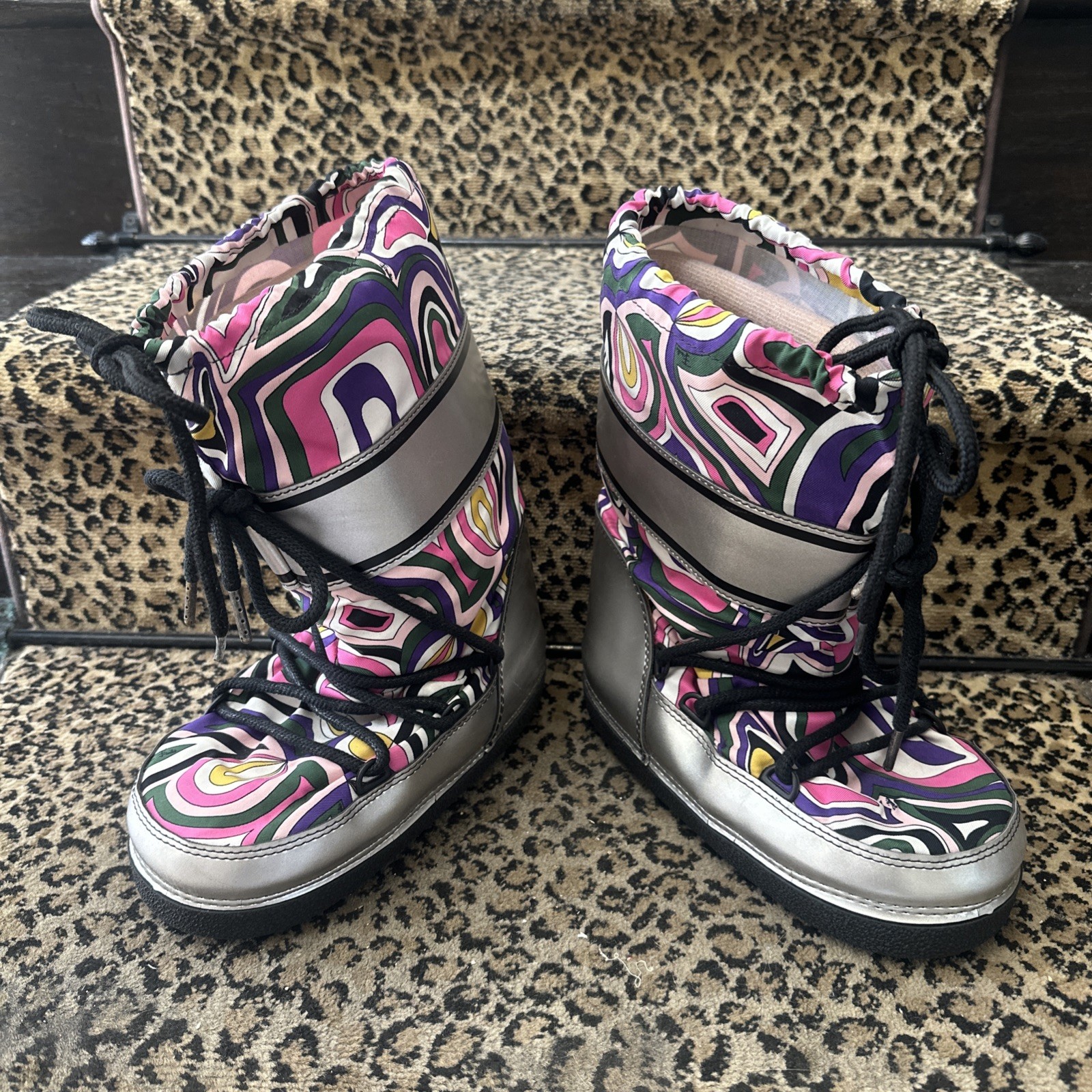Emilio Pucci 2004 Apres Ski Iconic Print Snow Boots Size 7