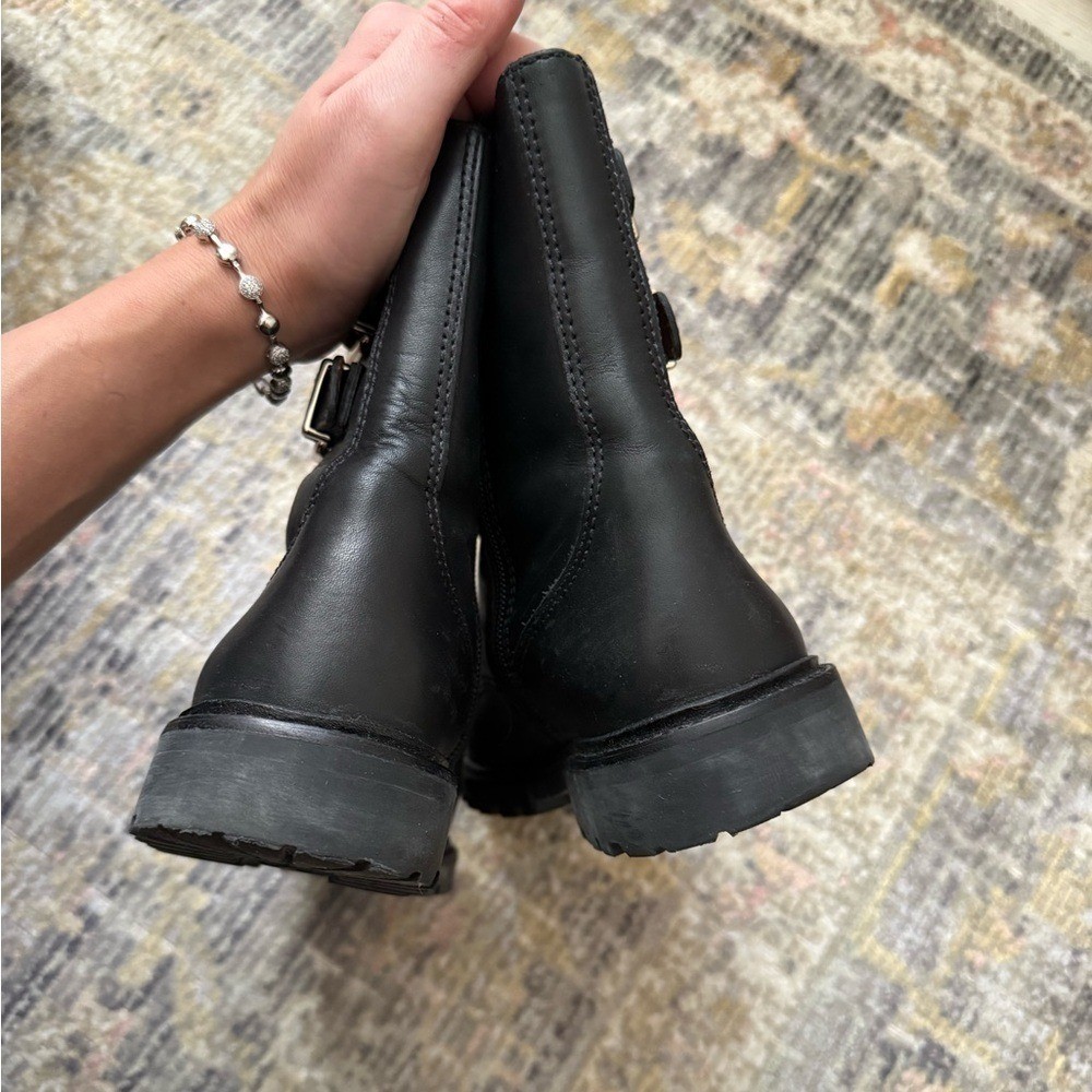 Antonio Melani Black Leather laced biker Boots with buckle