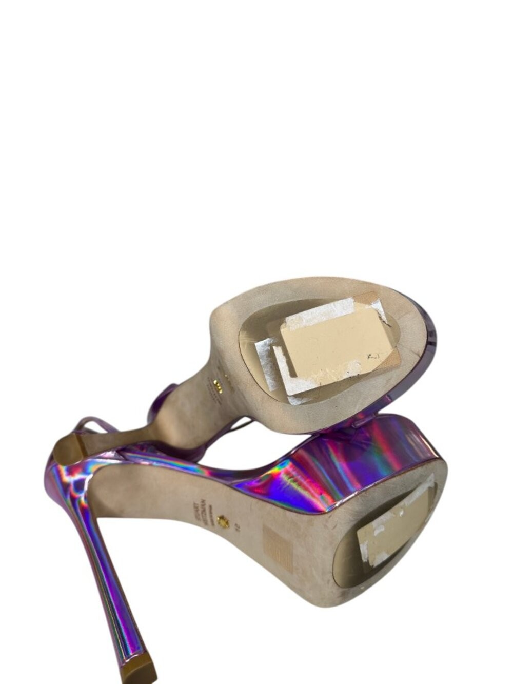 Stuart Weitzman Nudist Curve Platform Heels in Iridescent Pink. 10