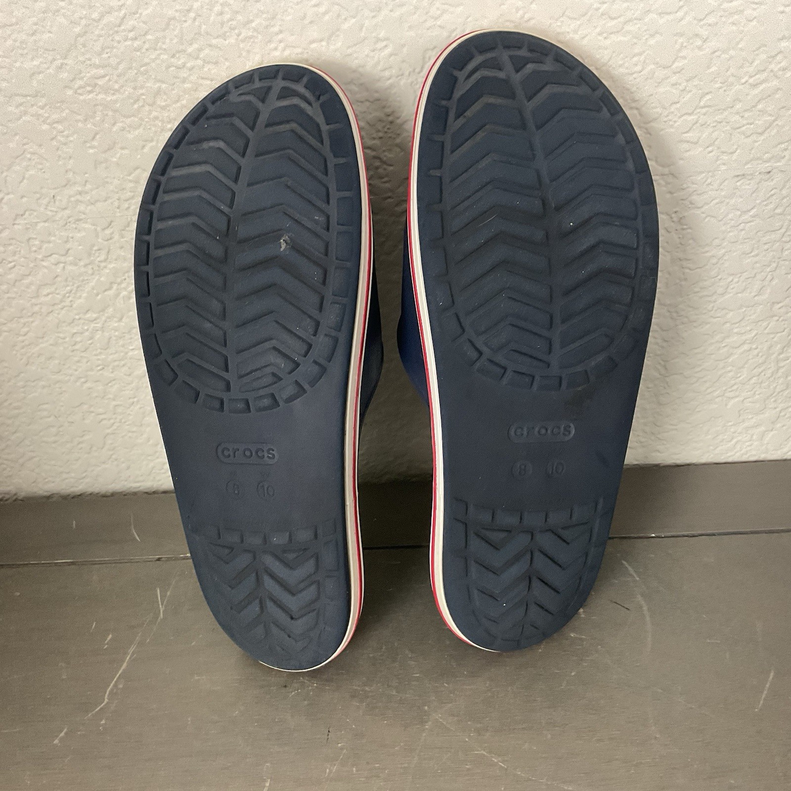 Crocs Slides Navy Blue With Red/White Bayaband Comfort Slip On Shoes US Sz 8/10