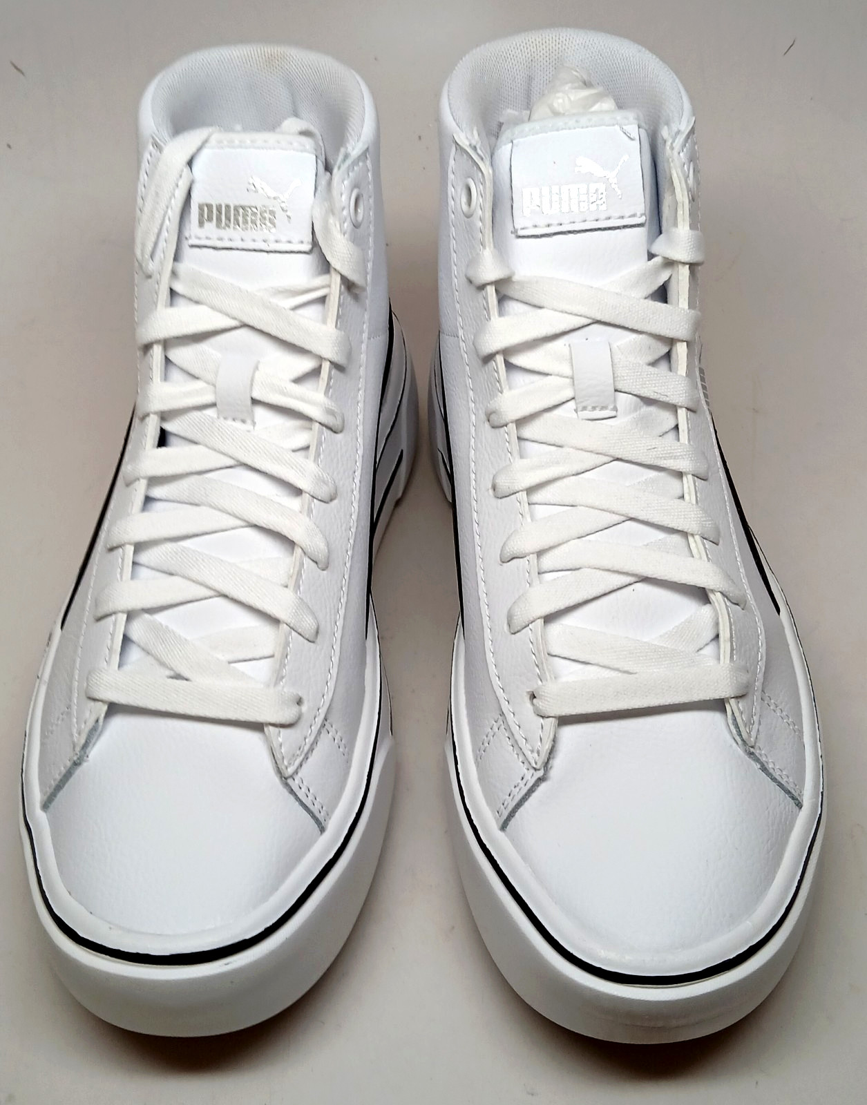 Puma Kaia Mid Leather Platform Sneakers Women Size 7M White / Black /Silver NEW