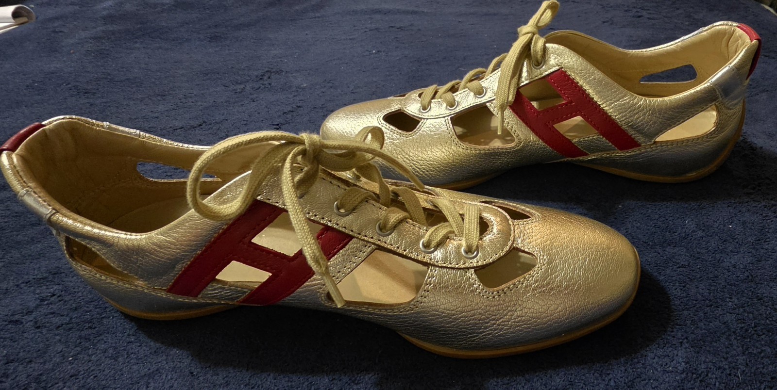 Hogan Sprint Atletica Vintage Gold Red Leather Cutout Sneakers NOS women’s 9 US