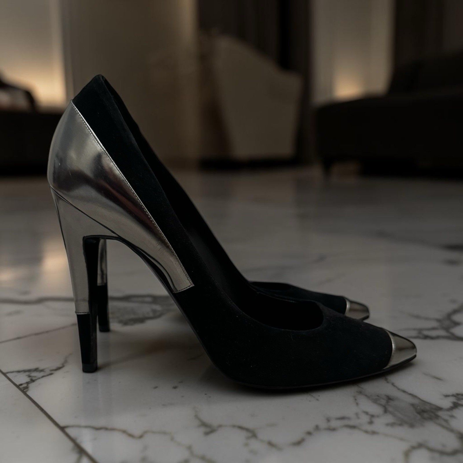 Pierre Hardy Women’s Black Silver Stiletto Pointed Toe Pumps Leather size 41