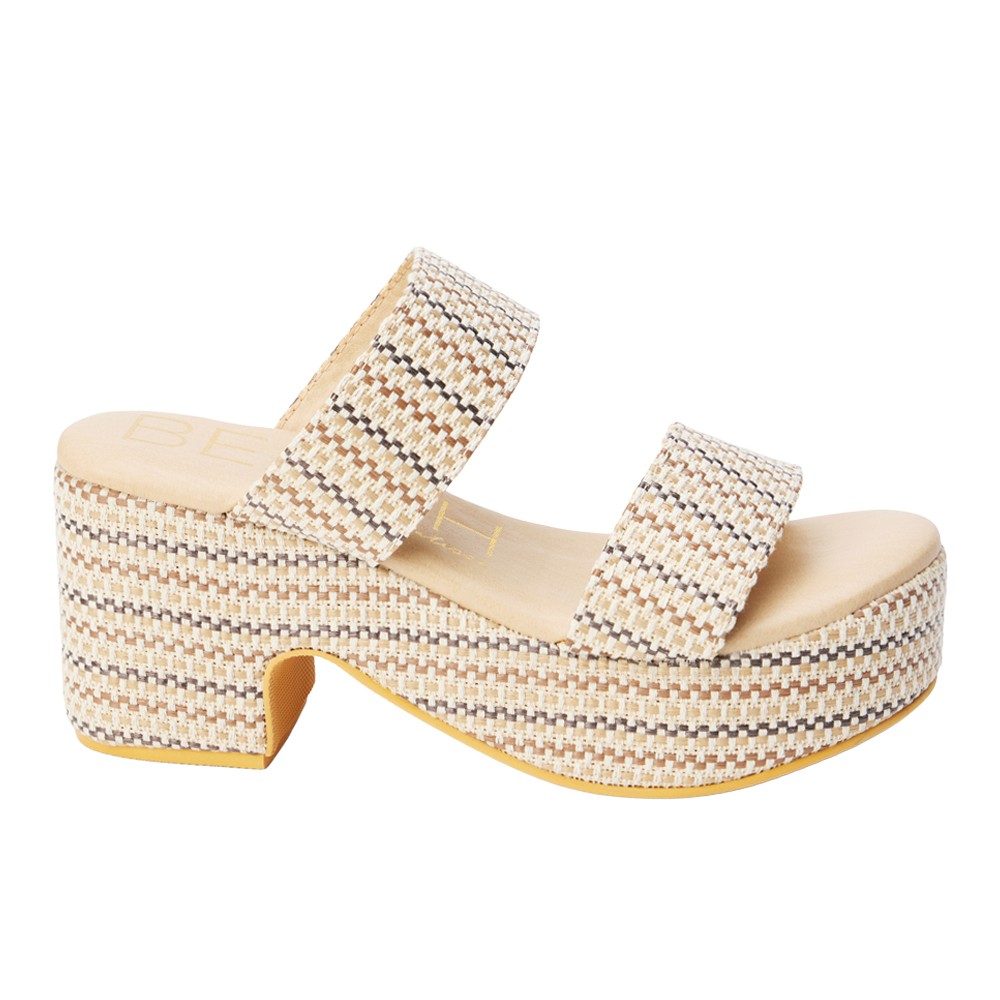 BEACH by Matisse Ocean Ave Platform Block Heels Womens Beige Casual Sandals OCE