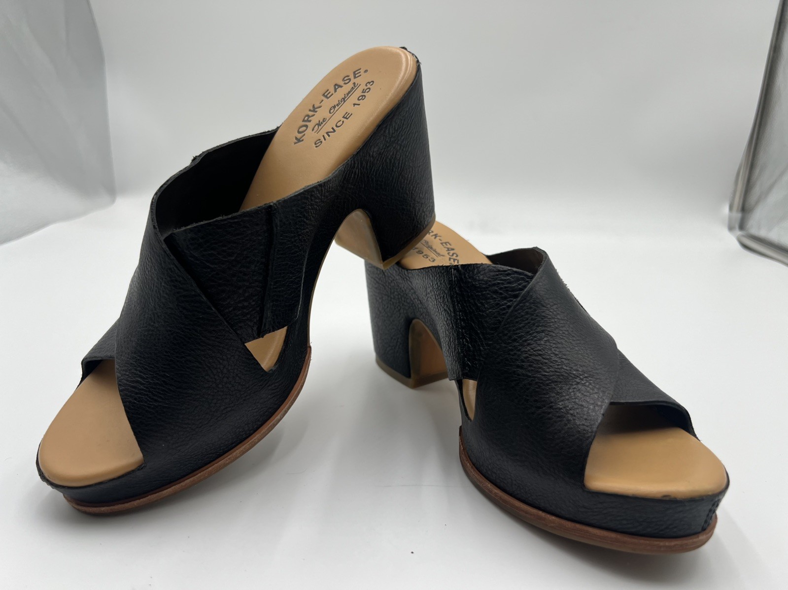 Kork Ease Sandals Womens Size 9 M Black Leather Criss Cross Straps Block Heel