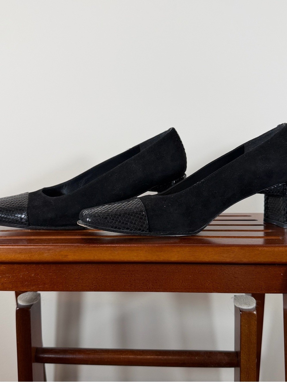 Stuart Weitzman Black Suede Square-Front Pumps Size 7 1/2B