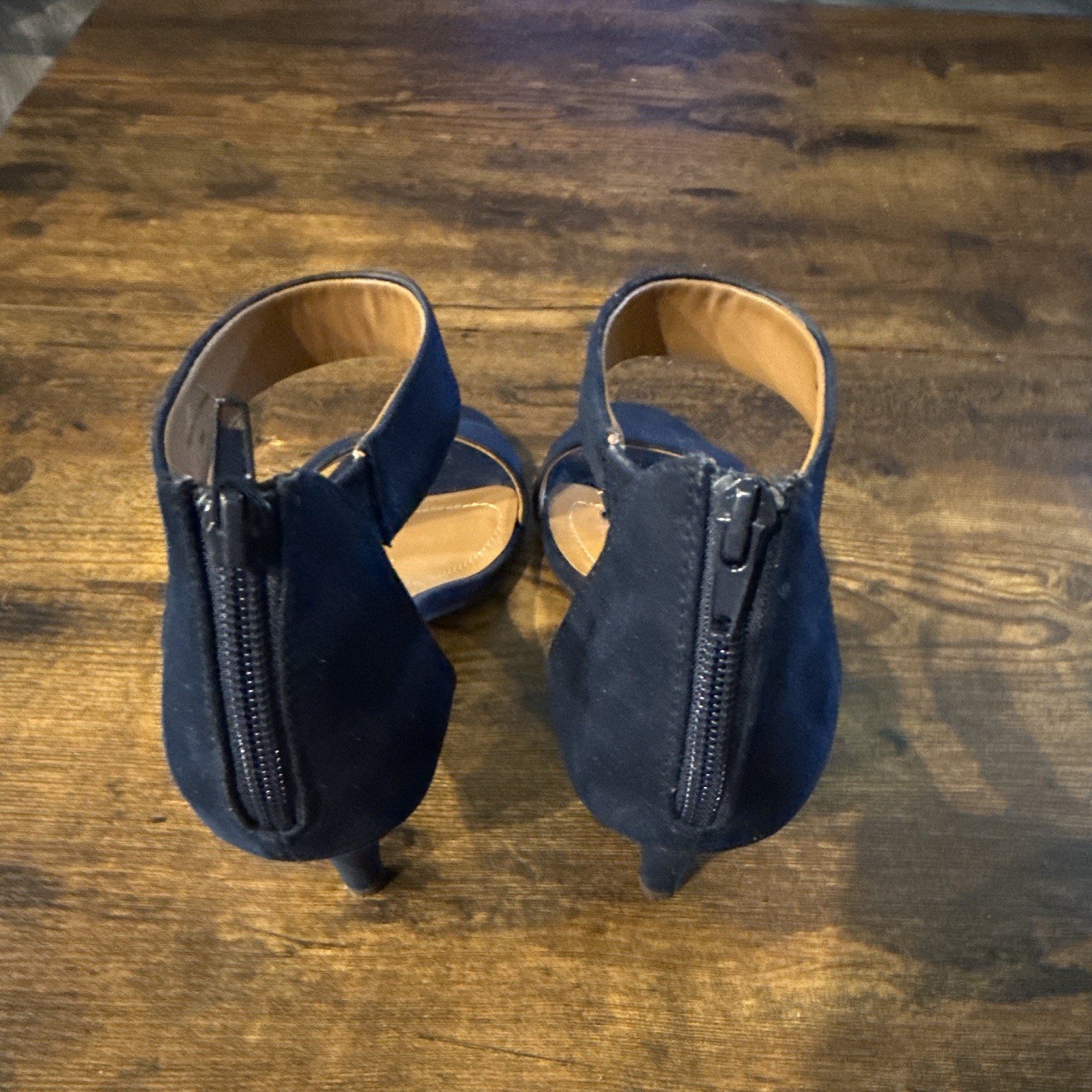 Mossimo Women’s Blue Suede Open Toe Ankle Strap Stiletto Heels Zip Size 9