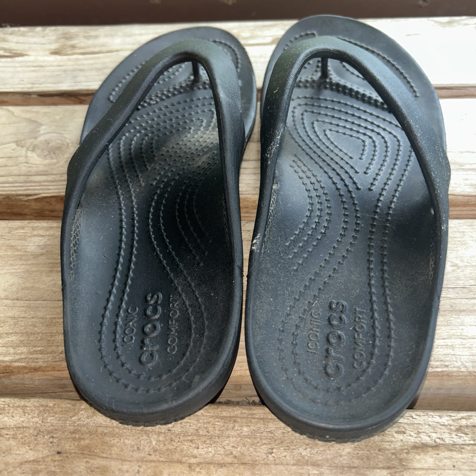 Black Iconic Crocs Comfort Flip Flops Women Size 8