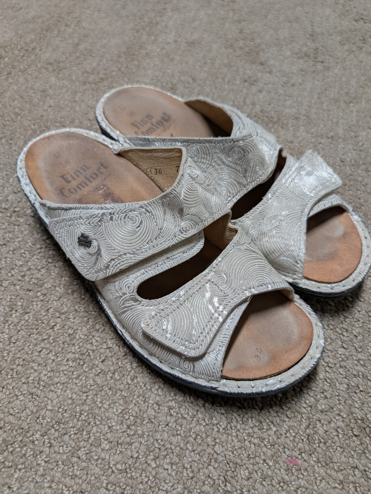 Finn Comfort Leather Sandal Sansibar Silver White Womens EU 36 US 6-6.5 Germany