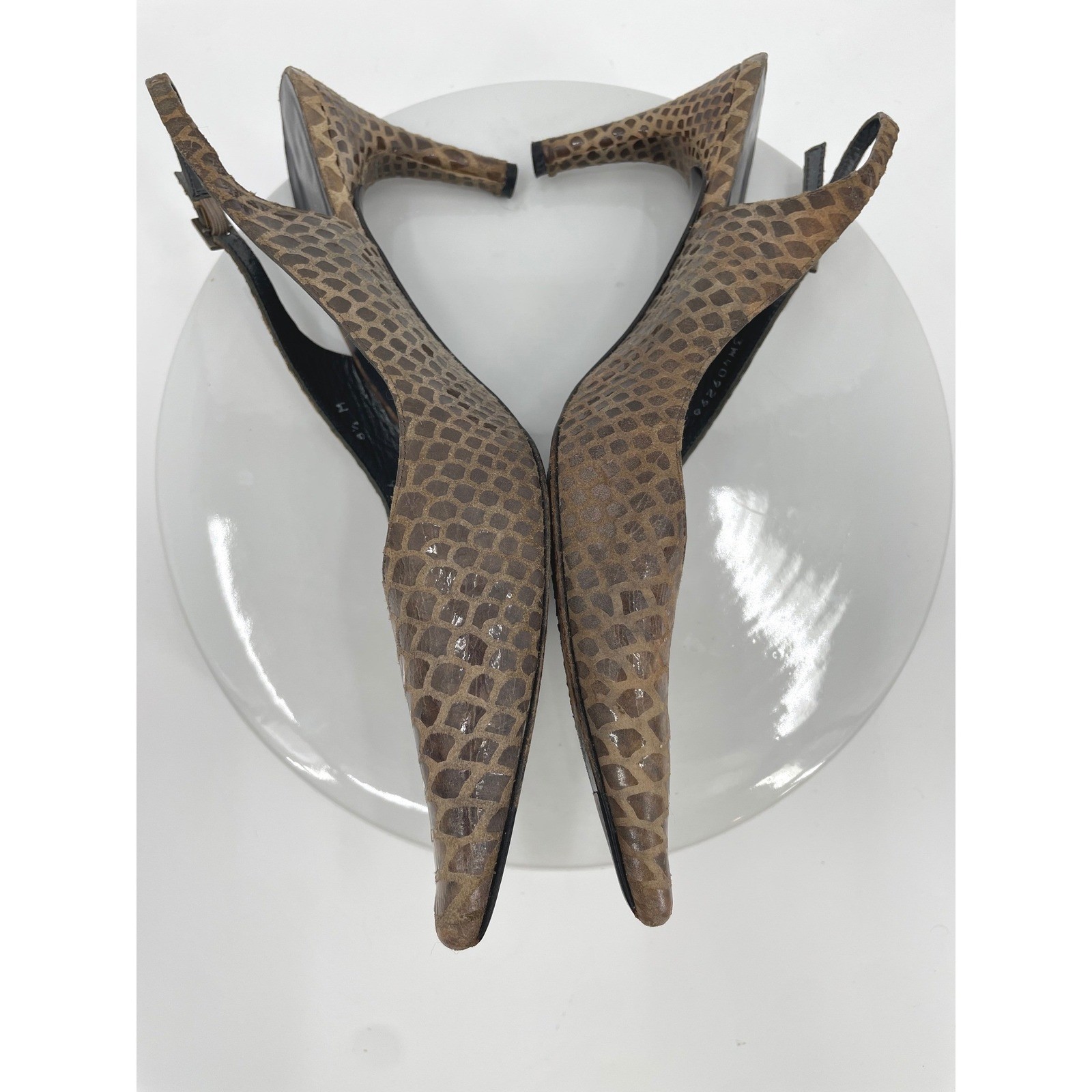 Stuart Weitzman Slingback Pumps Womens 8.5 Brown Leather Snakeskin Pointed Heel
