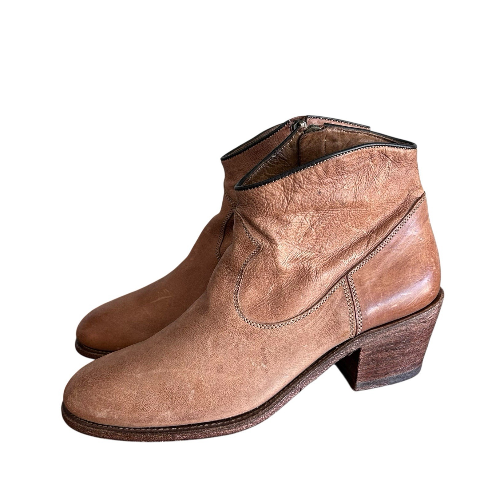 N.D.C. Made By Hand Boots Womens 39 / 8 Brown Leather Ankle Booties Block Heel