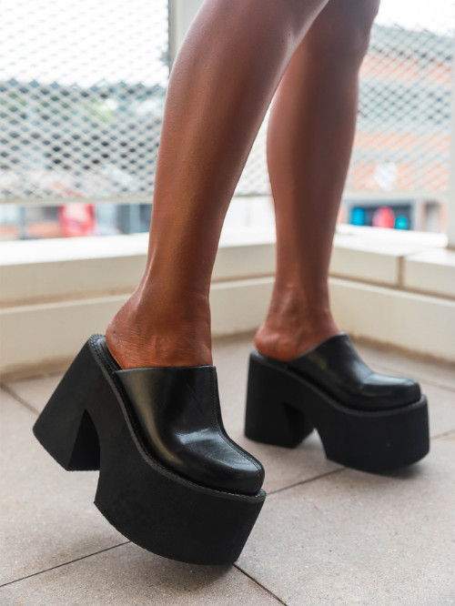 Women Summer Platform Slip On Mules Chunky Heeled High Heels Shoes Buckle Shoes