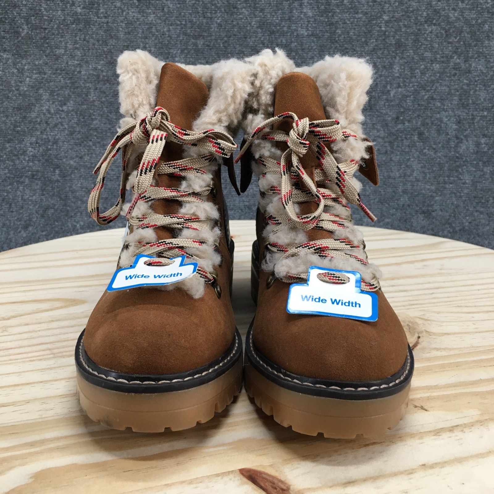 NEW Time And Tru Boots Womens 6.5W Cozy Hiker Ankle Bootie Brown Faux Fur Lined