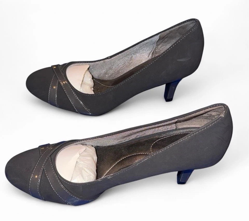 LifeStride Gray Patent Kitten Heel Pumps Women’s Size 8M Man Made Slip On