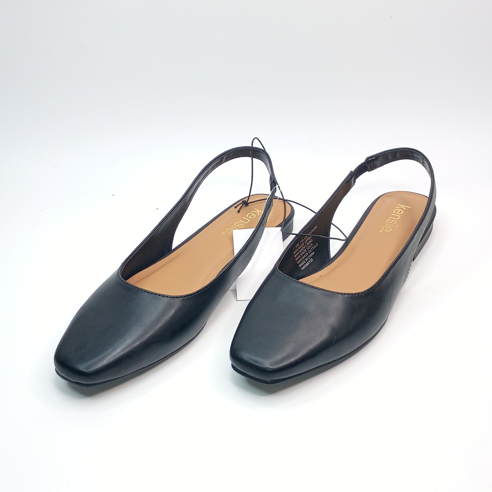Kensie Felice Flats Slingback Square Toe Women Size 9 Black Block Heel Slingback