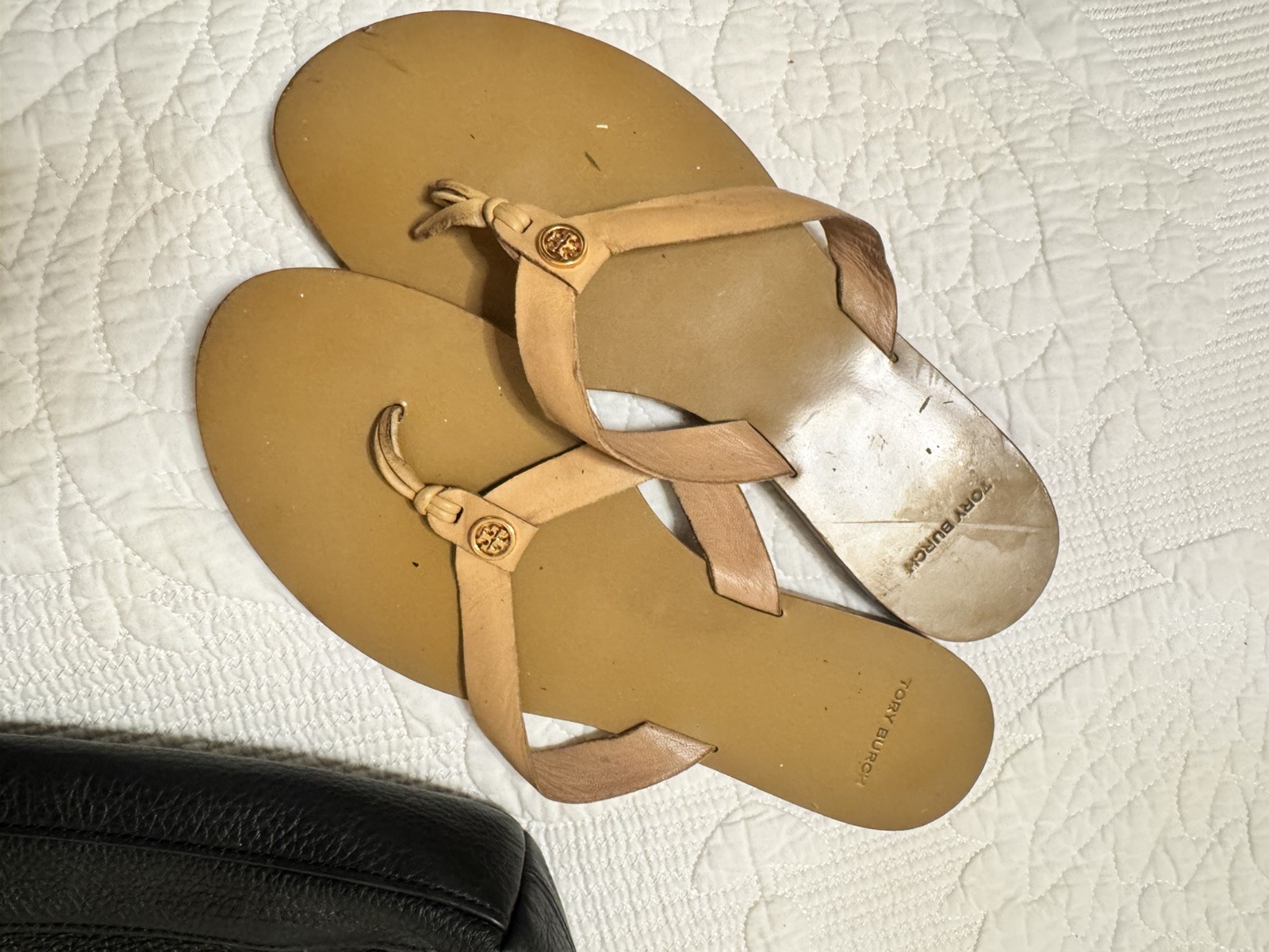 Tory Burch Calf Leather Manon Thong Sandals Natural Vachetta Size 8M