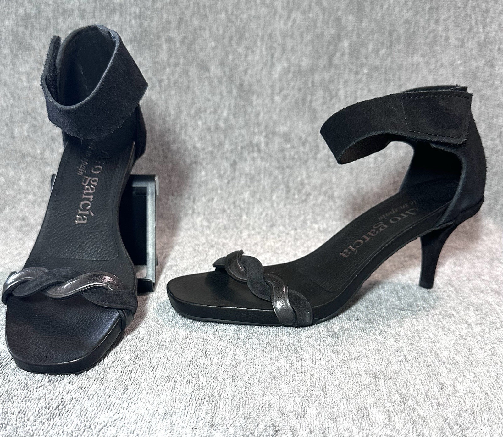 NWB Pedro Garcia Ceres Black Suede/Leather Ankle Strap Sandals Size 38 MSRP $495