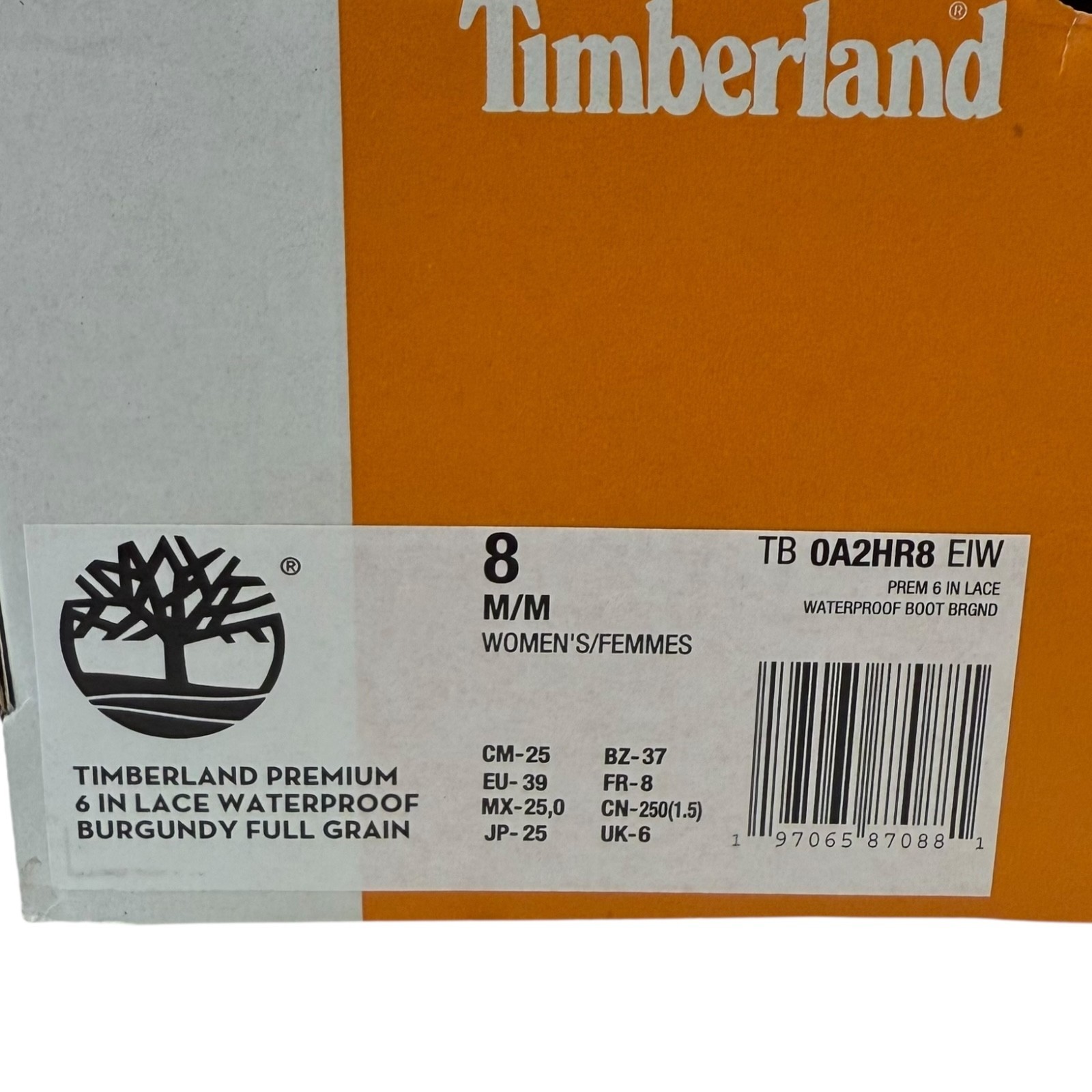 TIMBERLAND PREMIUM 6 IN LACE WATERPROOF BURGUNDY FULL GRAIN 8 M/M