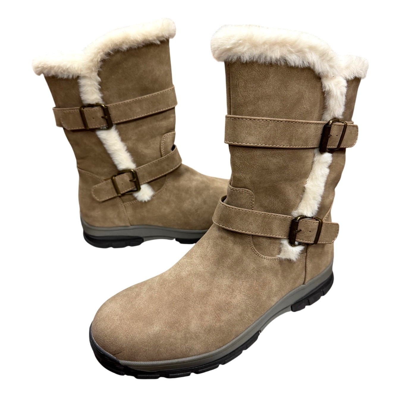 Dream Pairs Women’s Winter Boots 10 Tan Faux Leather Synthetic Fur Lining NWOB