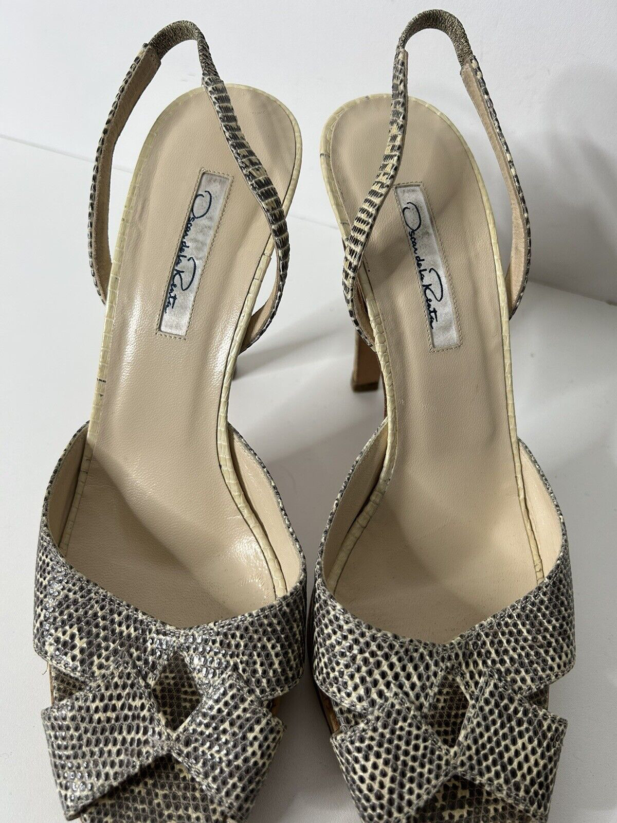 Oscar de la Renta Women Size 38.5 US 8.5 Snakeskin Sling Back 5″ Heels