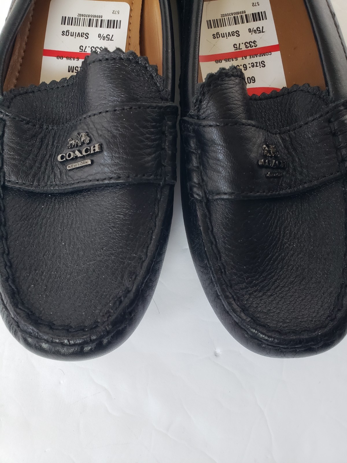 COACH Odette Pebbled Leather Black Driver Loafer Slip On Shoes Size 6.5 NWOB