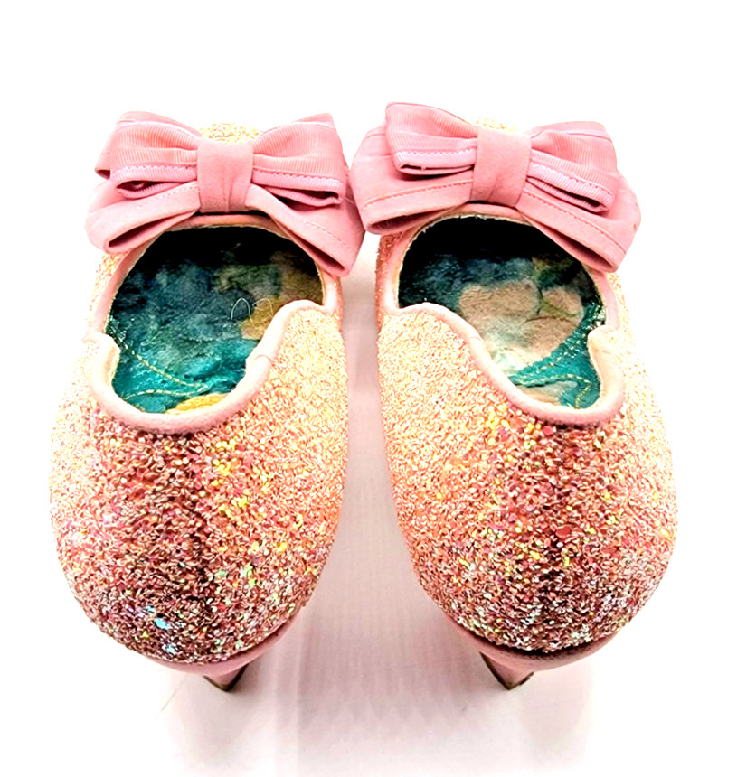 IRREGULAR CHOICE Ban Joe Women’s 39 Pink Bow Giltter Mid Heel Prom Formal Shoes